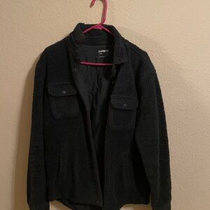 Express Black Flannel Sherpa Coat